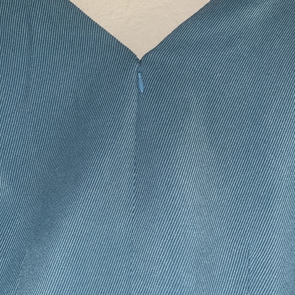 Elegant Double V Neck Sheath Hayward Dress Lined Knit Blue Short Sleeve - Picture 9 of 9